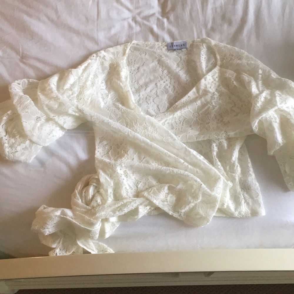 Verge girl Lace Wrap Top W/ Ruffle Sleeves